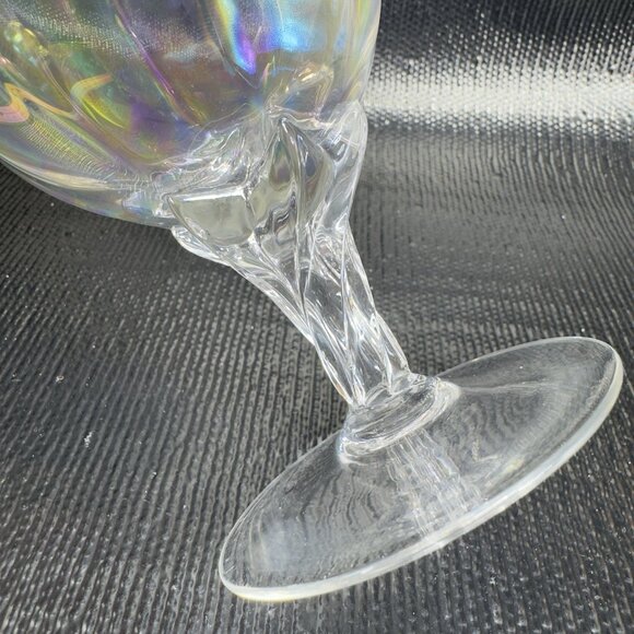 Vintage Iridescent Glass Footed Glasses Cups Drinking Goblets Twisted Stem Set 2 - Picture 6 of 11
